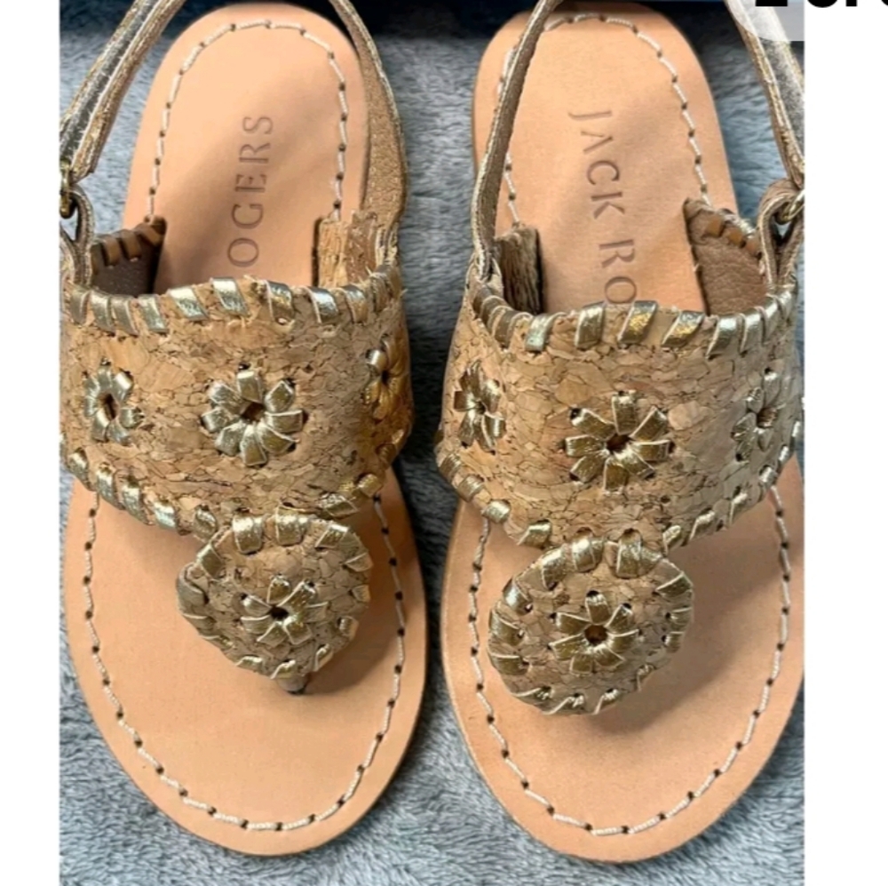 Jack Rogers Cork / Gold  touch Sandals Kids sz 7T Velcro closure back straps
